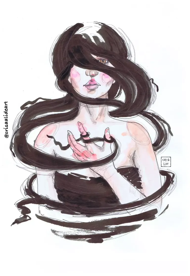Ilustración de una mujer enrollada en un pelo