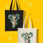Bolsos en blanco y negro con ilustración de una mujer