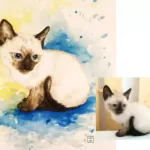Gato dibujado a acuarela al lado de la imagen original