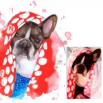 Perro dibujado a acuarela al lado de la imagen original