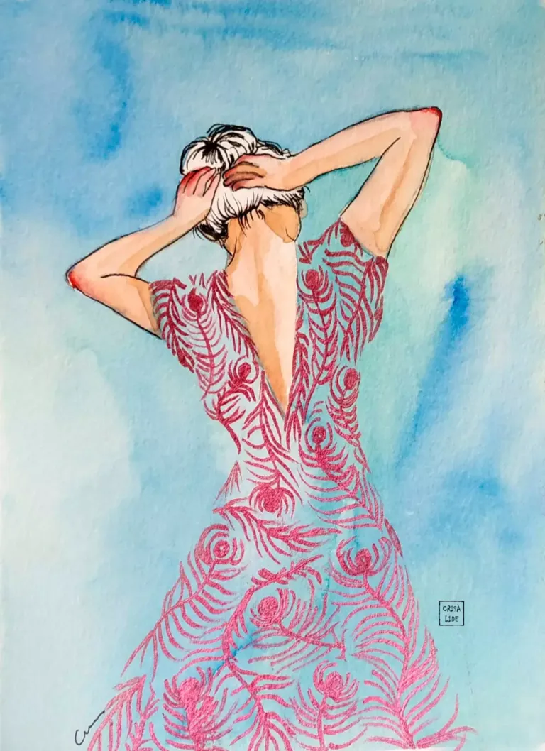 Ilustración de una mujer de espaldas haciéndose un moño