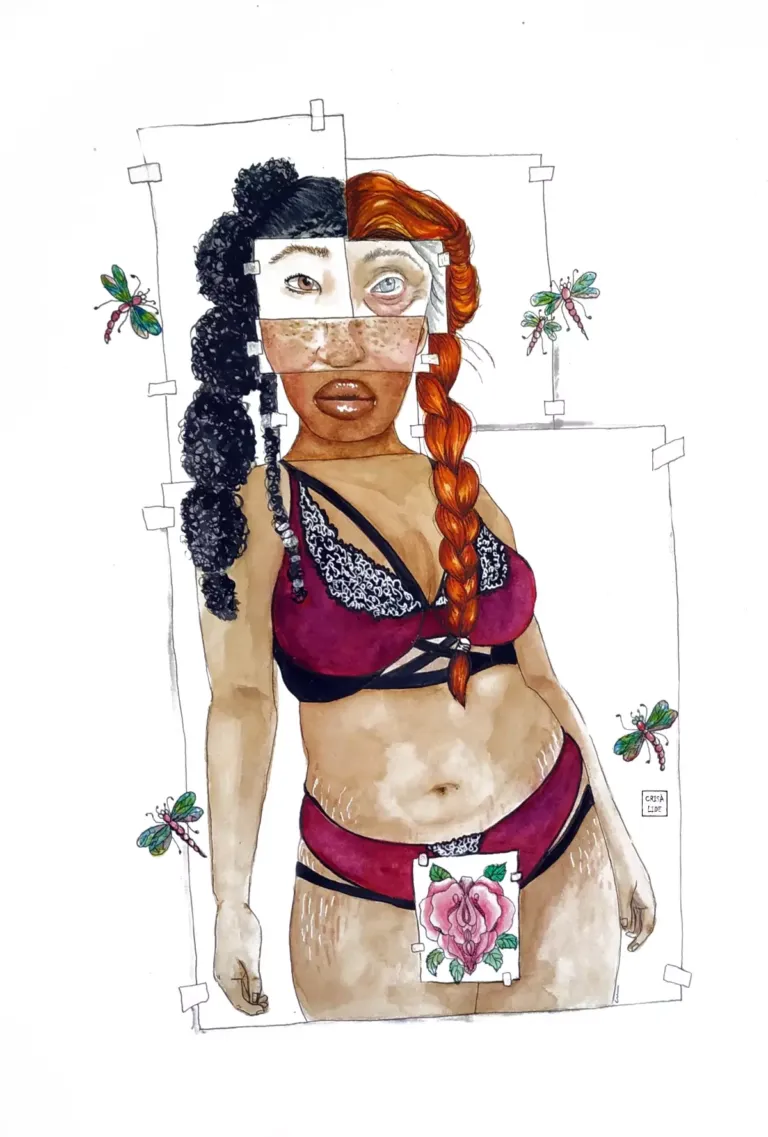 Ilustración del cuerpo de una mujer realizado con piezas pegadas