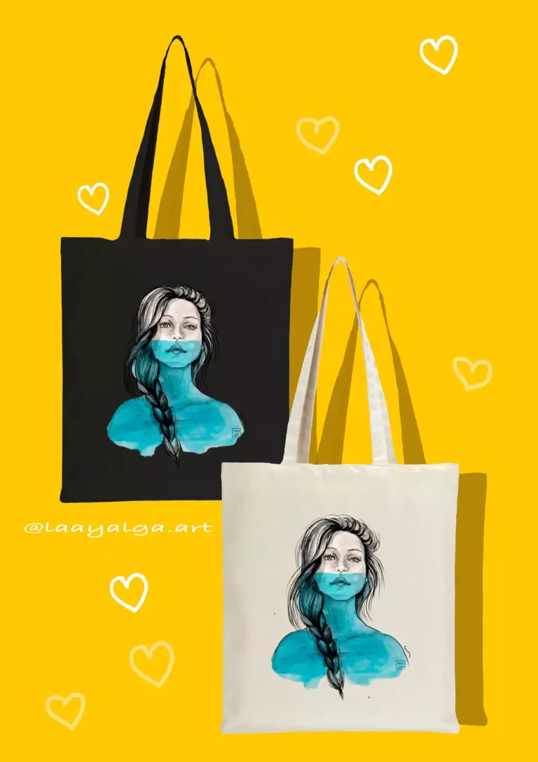 Bolsos en blanco y negro con ilustración de una mujer