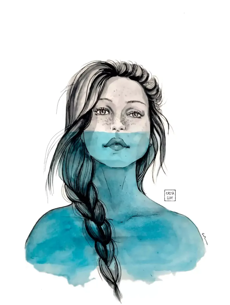 Ilustración de una mujer llenándose de agua