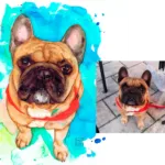 Perro dibujado a acuarela al lado de la imagen original