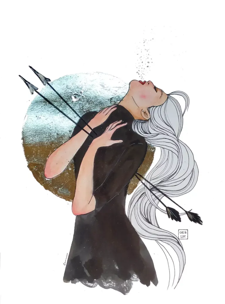 Ilustración de una mujer atravesada por dos flechas